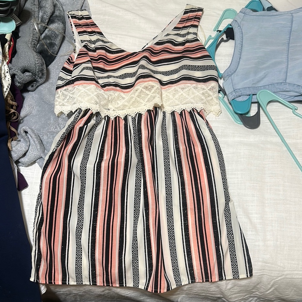 Rewind Multicolor Striped Dress with Lace Detail